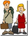 Clipart Illustration of a Young White Couple Smiling And Standing With Their Luggage At An Airport